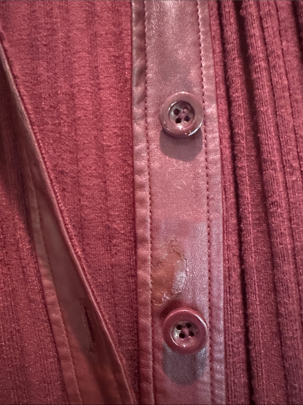 Long-Sleeve Burgundy Ribbed Button-Front Dress - Picture 4 of 5